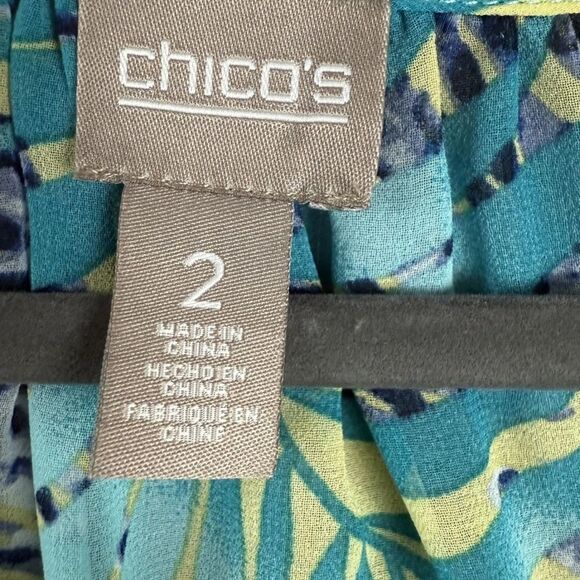 Chico's Blouse Top Women's 2 Multicolour Palm Leaf Print 100% Polyester Pullover - Picture 4 of 8